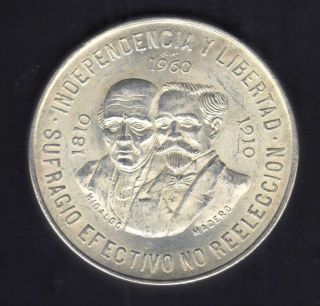 1960 Mexico 10 Pesos 150 Anniversary - War Of Independence Silver Coin Km 476