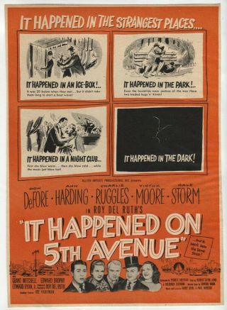 Vtg Movie Ad It Happened On 5th Avenue 1947 Don Defore Ann Harding Gale Storm
