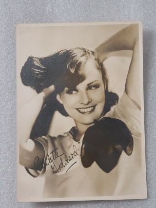 1930s American Actress Paulette Goddard Vintage Photo With Printed Autograph