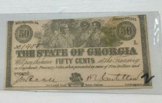 1863 State Of Georgia 50 Cents 50c Note