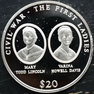 2000 Liberia $20 Dollars.  999 Silver Proof Civil War The First Ladies