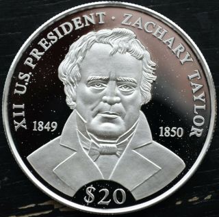 2000 Liberia $20 Dollars.  999 Silver Proof Xxii U.  S.  President Zachary Taylor