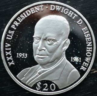 2000 Liberia 20 Dollars.  999 Silver Proof Xxxiv U.  S.  President Dwight Eisenhower