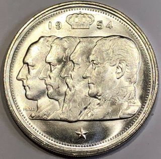 Belgium 1954 100 Francs.  835 Silver Coin Bu Uncirculated Km 138.  1 4 Kings S60