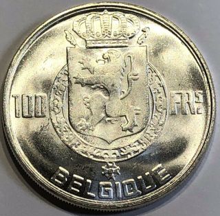 Belgium 1954 100 Francs.  835 Silver Coin BU Uncirculated KM 138.  1 4 Kings S60 2