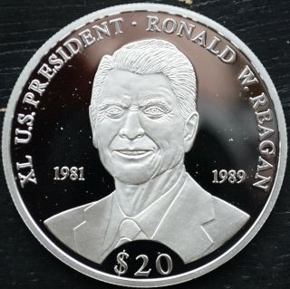 2000 Liberia $20 Dollars.  999 Silver Proof Xl U.  S.  President Ronald W.  Reagan