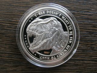 Jurassic Park 25th Anniversary Coin Silver Plated Tyrannosaurus Dinosaur Fossil