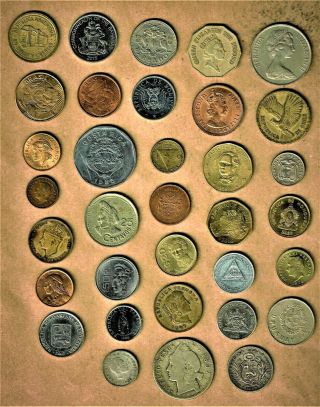South/central America W/carib,  Select 34 Coins W/ 3 Silver Coins,  1897,  1899 & Up