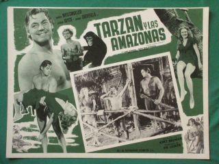 Tarzan And The Amazons Johnny Weissmuller Brenda Joyce Mexican Lobby Card 1
