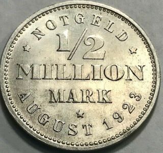 Germany - Hamburg - 1/2 Million Mark Notgeld - August,  1923 - Br.  Uncirculated
