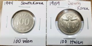 1959 South Korea 4292 100 Hwan Coin Km 3 & 1994 South Korea 100 Won Coin Km 35