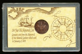 1808 East India Company X Cash Admiral Gardner Shipwreck Coin In Holder