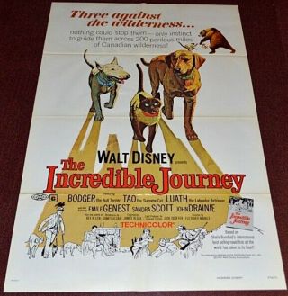 The Incredible Journey 1974r Orig.  27x41 Movie Poster Disney Adventure Classic