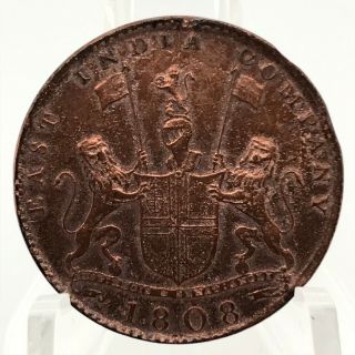 1808 British East India Company 10 Cash " X " Colonial Trade Coin,  Madras,  Km 319