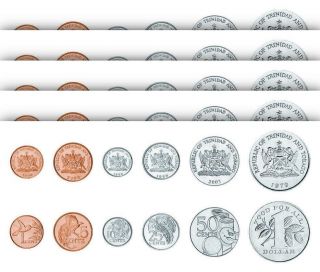 Trinidad & Tobago 5 (x) 6 Coins Set,  1 5 10 25 50 Cents 1 Dollar 1979 1995,  Unc