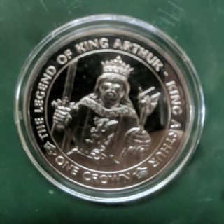 1996 Isle Of Man Reverse Proof 1 Crown Legend Of King Arthur 1oz Silver Coin.