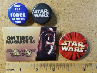 Star Wars Trilogy Set Of 4 Button/pin (movie Dvd Video Store Promo)