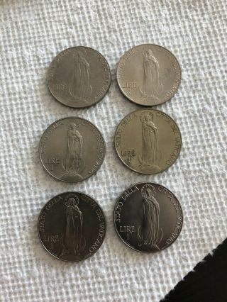 Vatican 1930,  1935,  1936,  1937,  1940,  1941 Unc 1 Lire 6 Coins