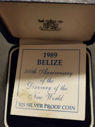 1989 - Belize 500th Anniversary Of The World - Silver Proof Coin