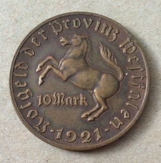 1921 10 Mark Notgeld Westphalia Germany Copper Coin