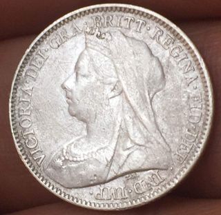1899 Great Britain 6 Six Pence.  925 Silver Xf Gb Coin
