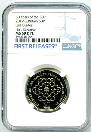 2019 Great Britain 50p Girl Guides Ngc Ms69 Dpl Proof Like First Releases Top