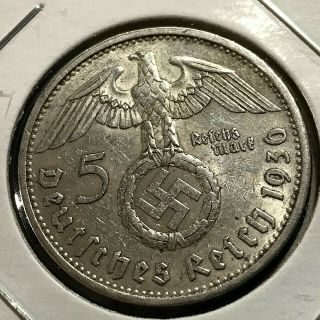 1936 - A Germany Silver 5 Mark Eagle Coin