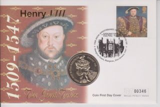Unc Pnc Coin Cover 1997 The Great Tudor Henry Viii Falkland £2 Gb Stamp