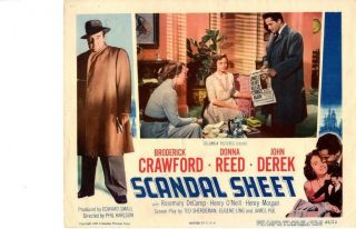 Scandal Sheet 1952 Release Lobby Card Noir Donna Reed John Derek,