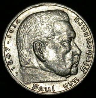 1936 E Germany Silver 5 Mark Third Reich Nazi Old German Coin,  Choice Au