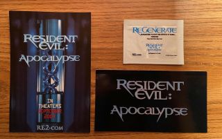 Resident Evil Apocalypse Promo Items - Postcard,  Sticker,  Regenerate Lotion
