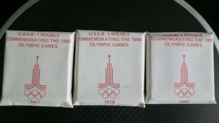 1977 - 1980 Russia/ussr Moscow Olympics Proof Like 3 X 1 Ruble Set.