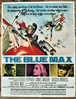 Vintage 1966 The Blue Max Wwi George Peppard Ursula Andress Movie Advertisement
