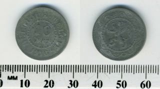 Belgium 1916 - 10 Centimes Zinc Coin - Wwi German Occupation - Dot After Date