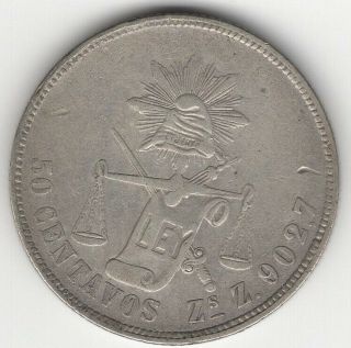 Better Date 1887 Zs Z Mexico Silver 50 Centavos