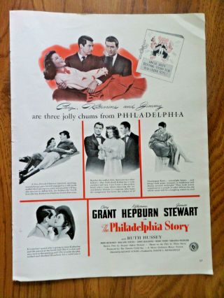 1941 Movie Ad Cary Grant Kate Hepburn James Stewart In The Philadelphia Story