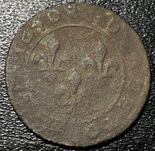 1640 France Double Tournois King Louis Xiii Rare Medieval French Copper Coin 4