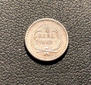 Guatemala 1868 1/4 Real Silver Rare Coin Better Grade