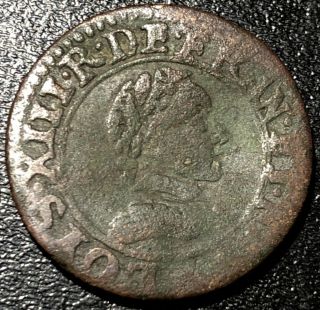 1621 Double Tournois Rare French Coin Poitiers King Louis Xiii