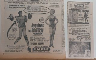 Two 1963 Newspaper Ad For Movie The Nutty Professor - Jerry Lewis Comedy