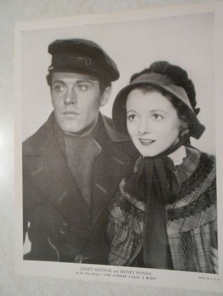 8x10 B&w Promo Photo Of Henry Fonda & Janet Gaynor The Farmer Takes A Wife 1935