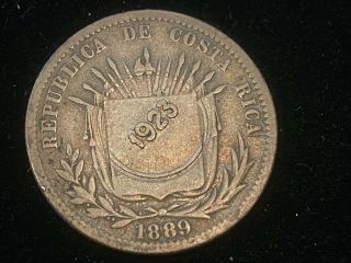 T2: Costa Rica 1923 Silver 50 Centesimo Counter - Stamped Over 1889 25 Centesimo