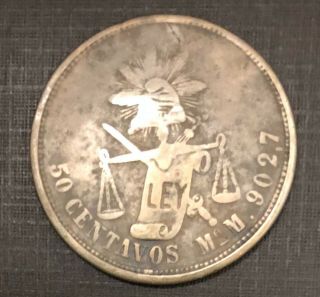 1886 Mo M Mexico 50 Centavos Silver.  903 Coin Km 407.  3 Circulated A21751p