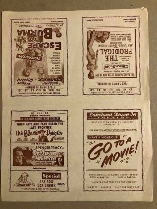 Dr Jekyll Mr Hyde Lana Turner Prodigal Old Drive In Movie Theater Flyer Florida