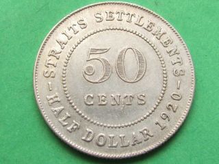 Straits Settlements British (1920 Rare) Half Dollar Rare Silver Coin