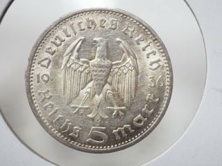 German 1936 E 5 Mark Ww2 Silver Coin Third Reich Reichsmark 3 - 254