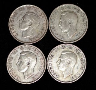 (set Of 4) 1938,  1941,  1944,  1946 Great Britain 1/2 Crown - World Silver Coin