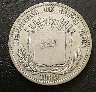 Costa Rica 1923 Silver 50 Centesimo Counter - Stamped Over 1889 25 Centesimo 0043s