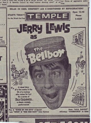 3 1960 Newspaper Ads For Movie The Bellboy - Jerry Lewis,  Madcap Who Makes Fun