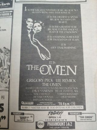 July 30,  1976 Newspaper Page 7803 - Movie Ads - David Bowie,  Godzilla,  The Omen
